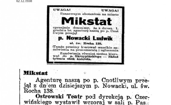 Dziennik Ostrowski 1938 grudzień 1