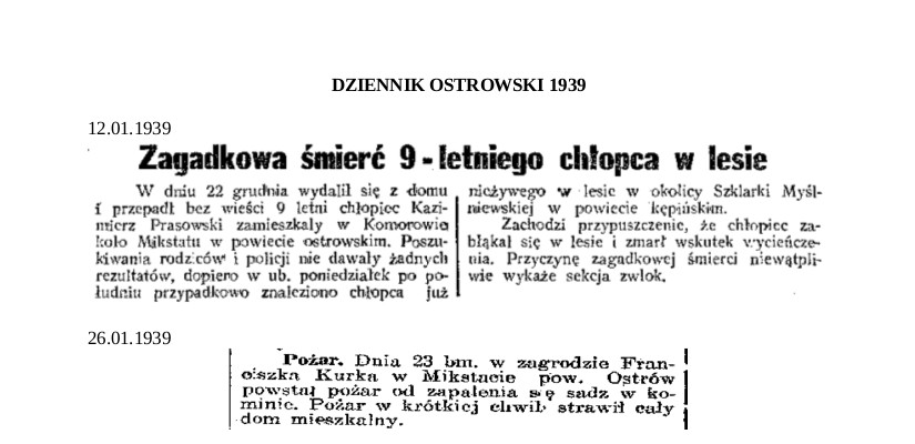 Dziennik Ostrowski 1939 styczeń 1